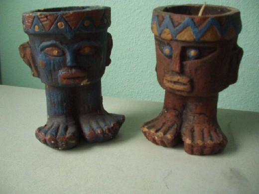 6 Schmuckkerzen Maya / Inka ? Figuren handbemalt