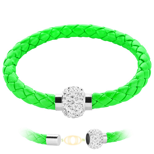 Kristallstein Neon Leder Armband - Armbänder