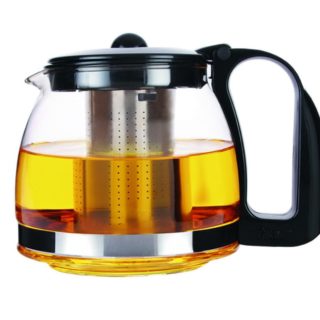 Glas Teekanne 1250 ml schwarz / silber