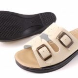 Damen Pantoletten mit 2 Schnallen in beige